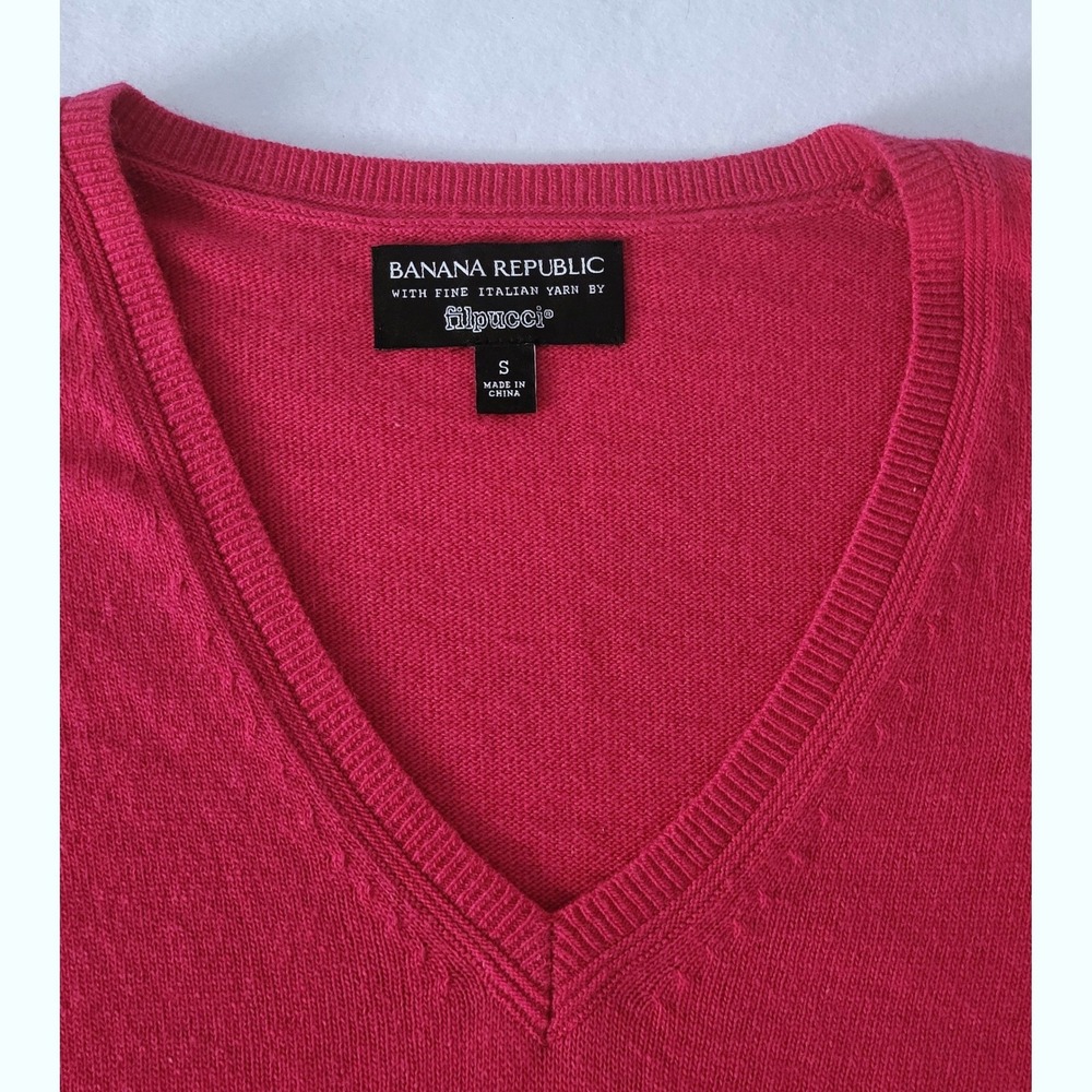 Banana Republic Filpucci V Neck Sweater Magenta Fuchsia S Wool‎ Cashmere Blend - Picture 3 of 7